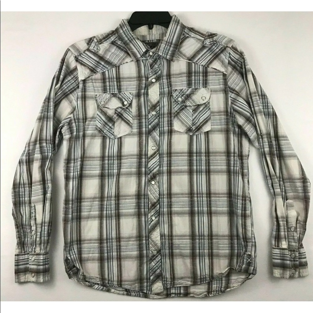 BKE Buckle Pearl Snap Slim Fit Mens Shirt XL